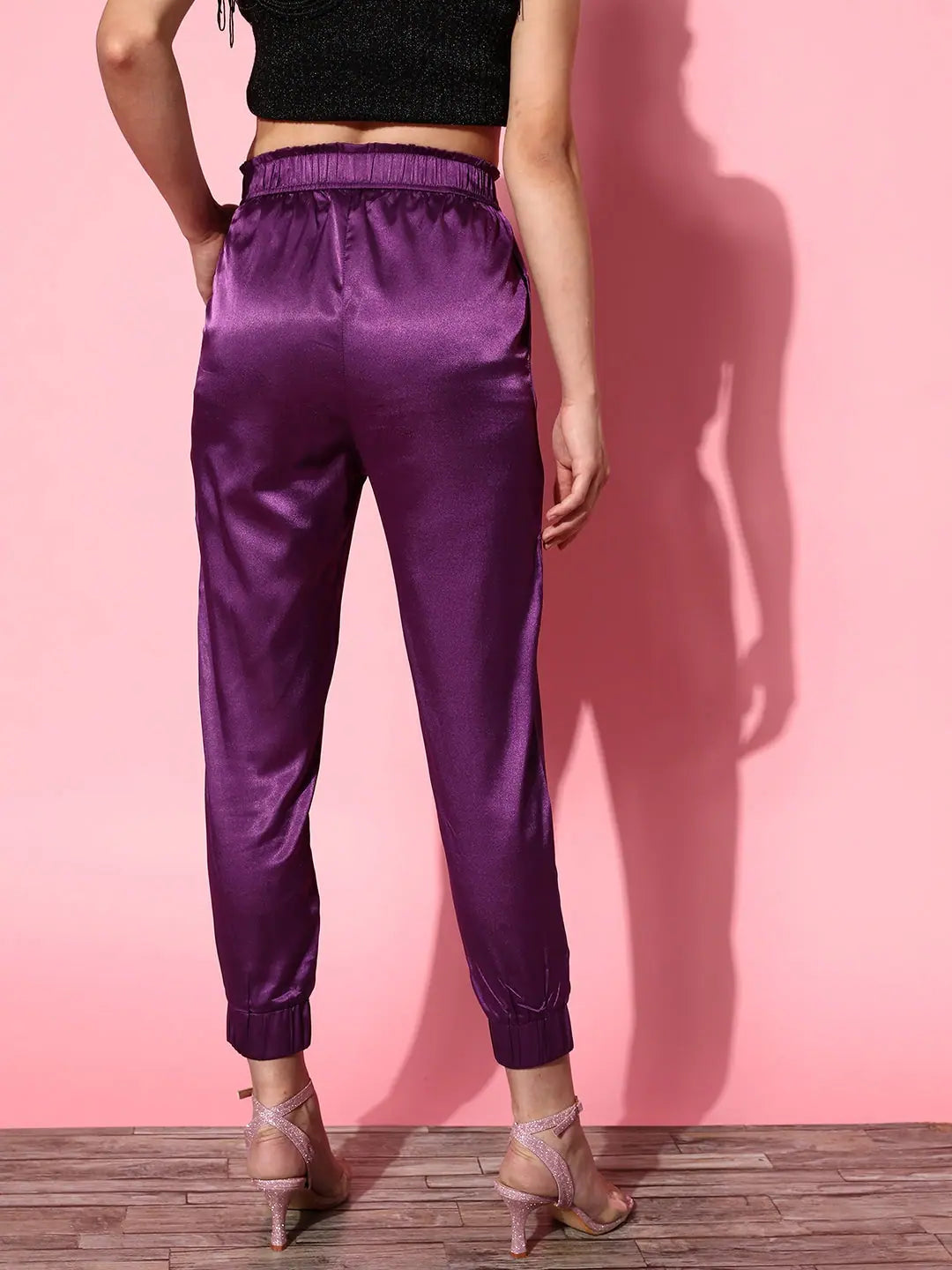 Purple Lycra Satin Jogger Pants | Women's Western Wear Online
