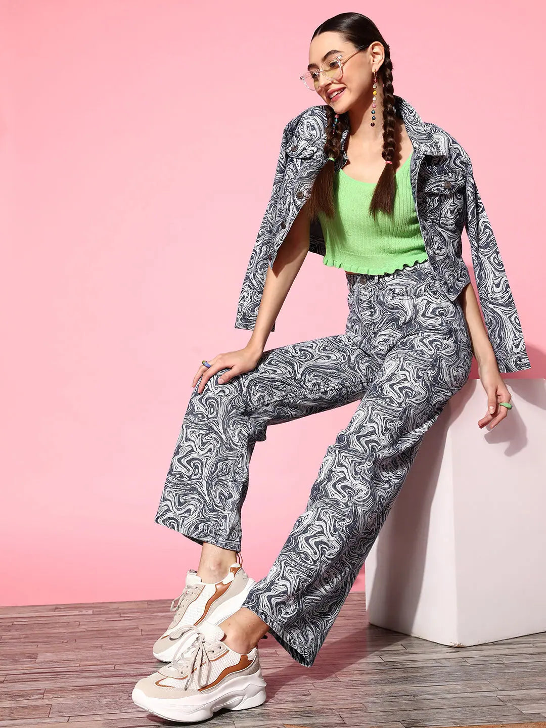 Blue Marble Print Straight Jeans | Women's Western Clothing