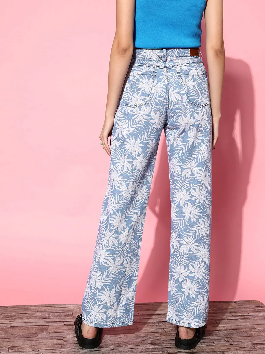 Blue Tropical Print Straight Jeans | Women's Western Wear