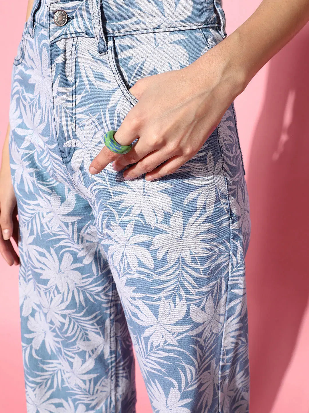 Blue Tropical Print Straight Jeans | Women's Western Wear