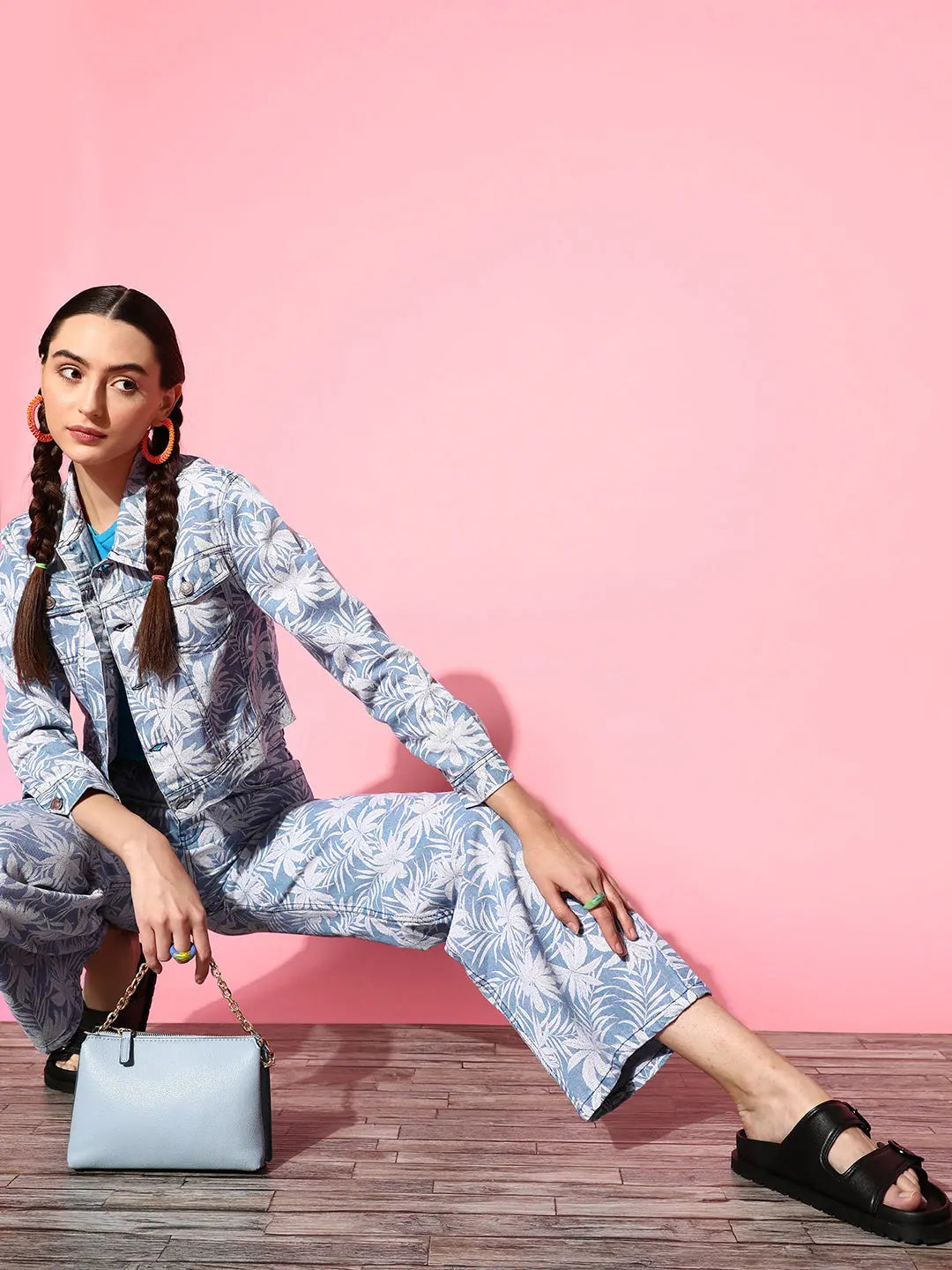 Blue Tropical Print Straight Jeans | Women's Western Wear