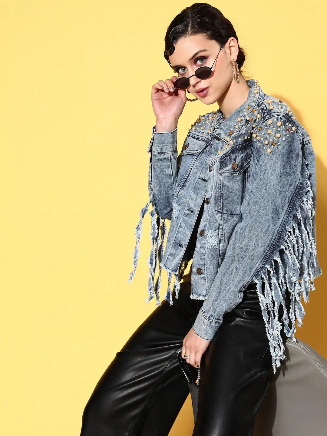 Embellished Blue Denim Jacket - Women's Fashion Jackets