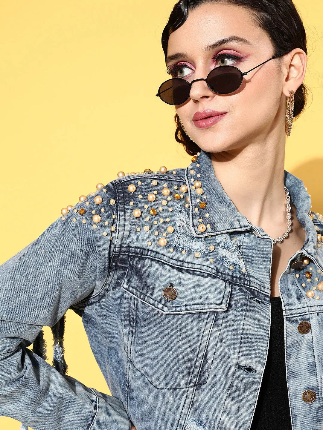 Embellished Blue Denim Jacket - Women's Fashion Jackets