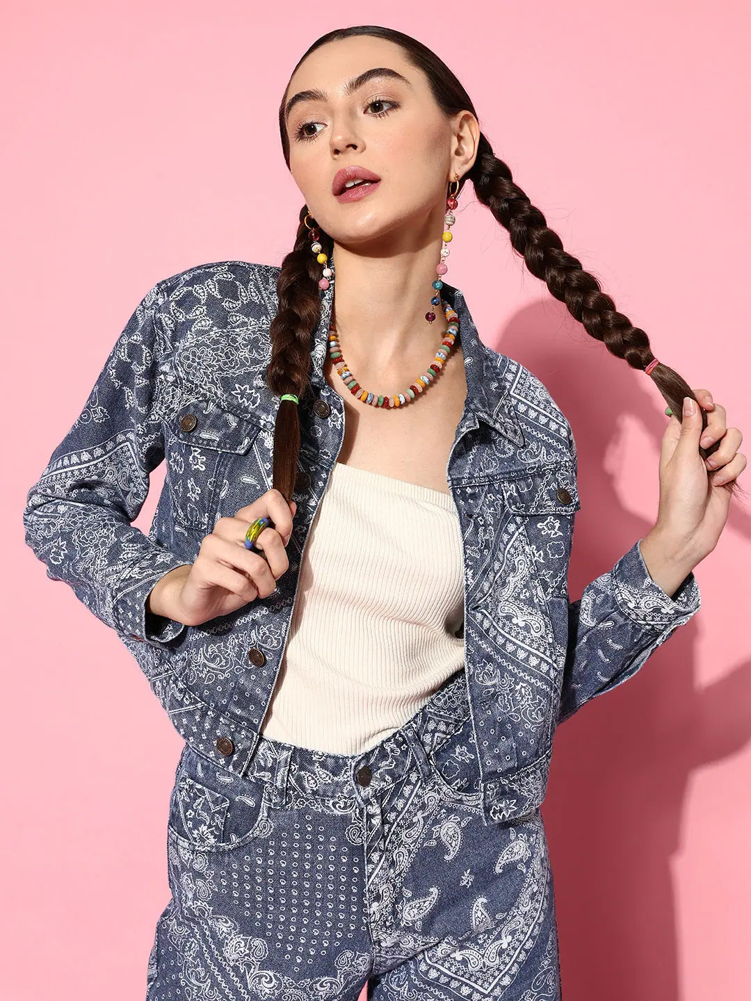 Paisley Print Women's Jacket | Trendy Denim Outerwear