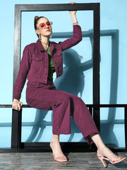 Women Solid Purple Full Sleeve Jacket