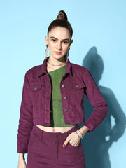 Women Solid Purple Full Sleeve Jacket