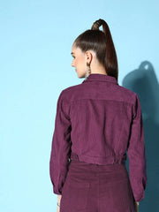 Women Solid Purple Full Sleeve Jacket