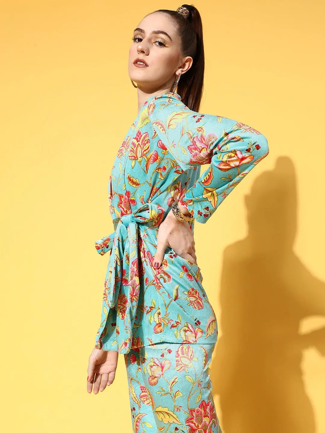 Turquoise Floral Jacket | Women's Fashion Outerwear