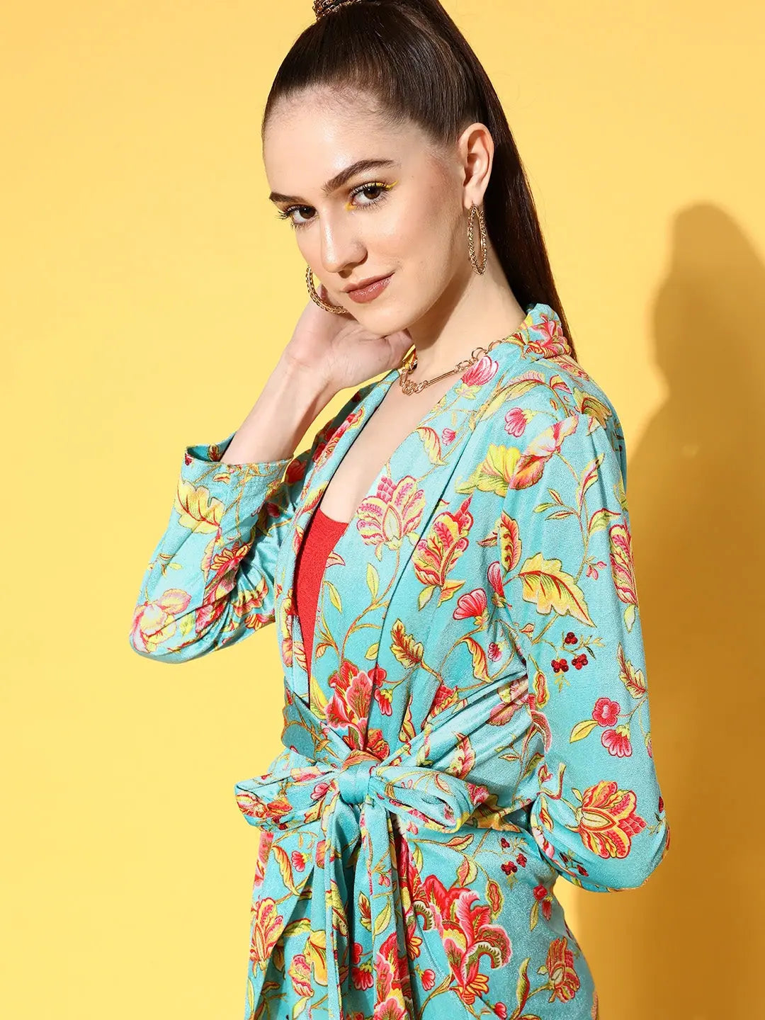 Turquoise Floral Jacket | Women's Fashion Outerwear