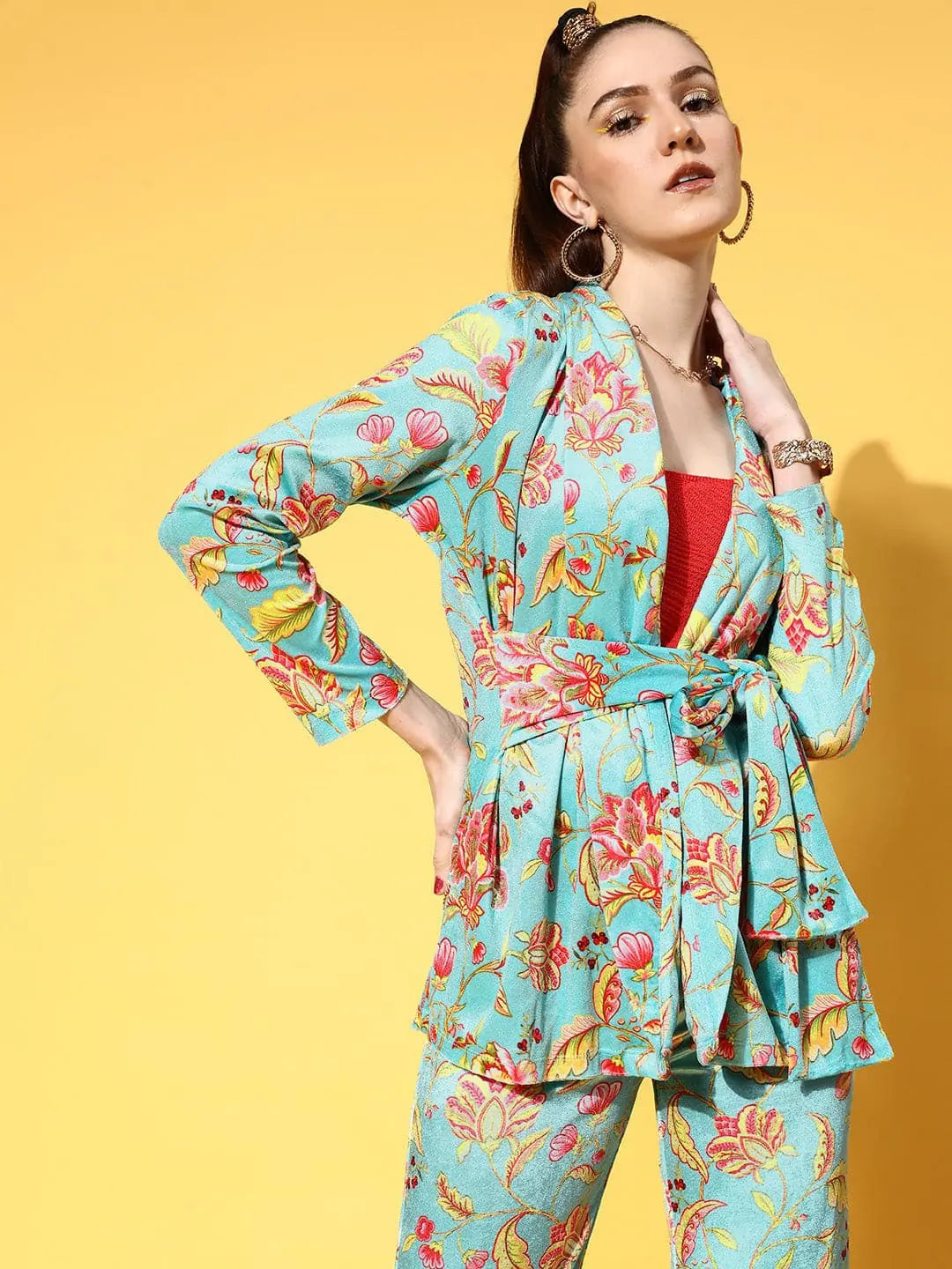 Turquoise Floral Jacket | Women's Fashion Outerwear