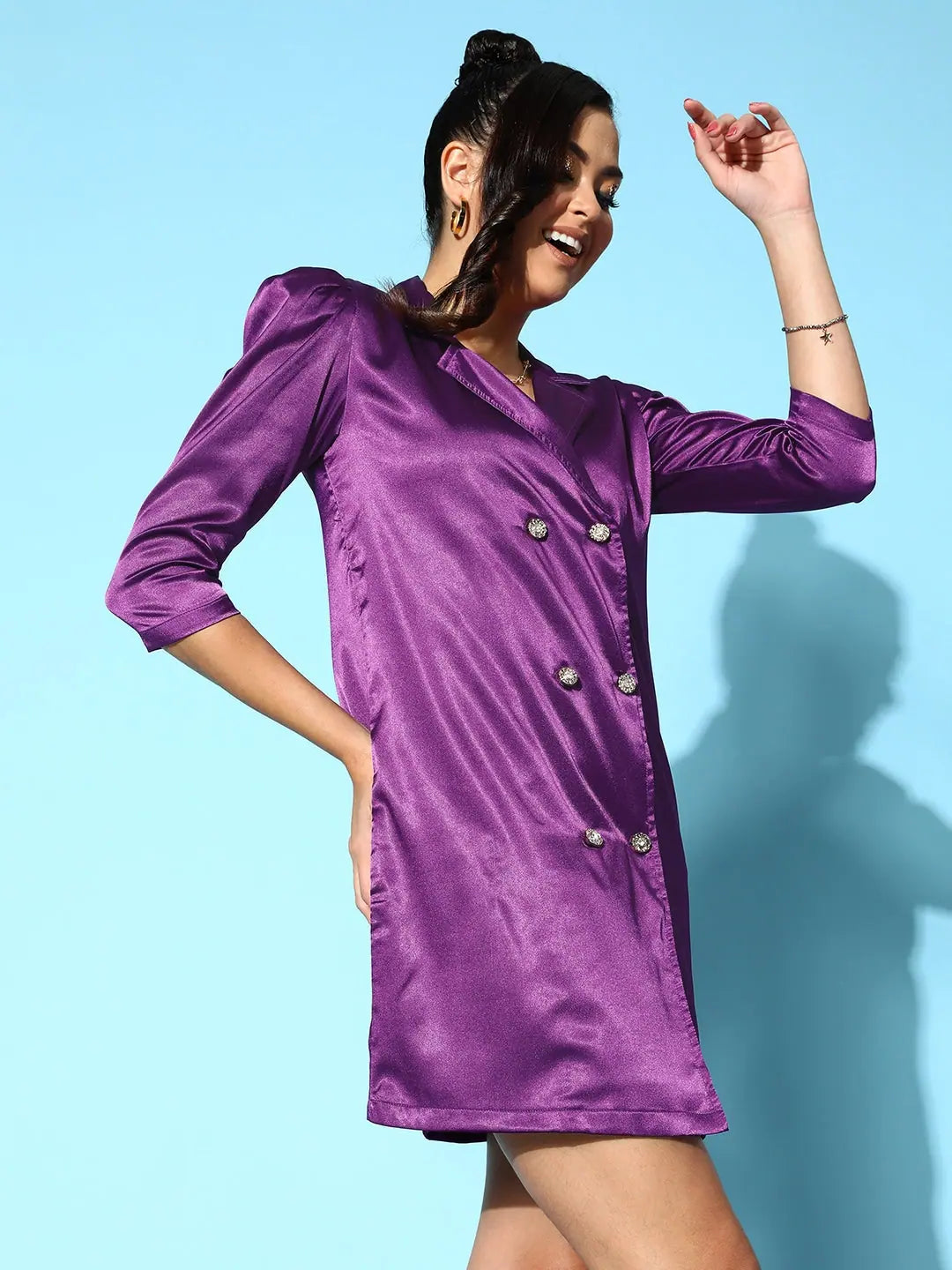 Purple Lycra Satin Blazer Dress | Designer Lehenga for Women