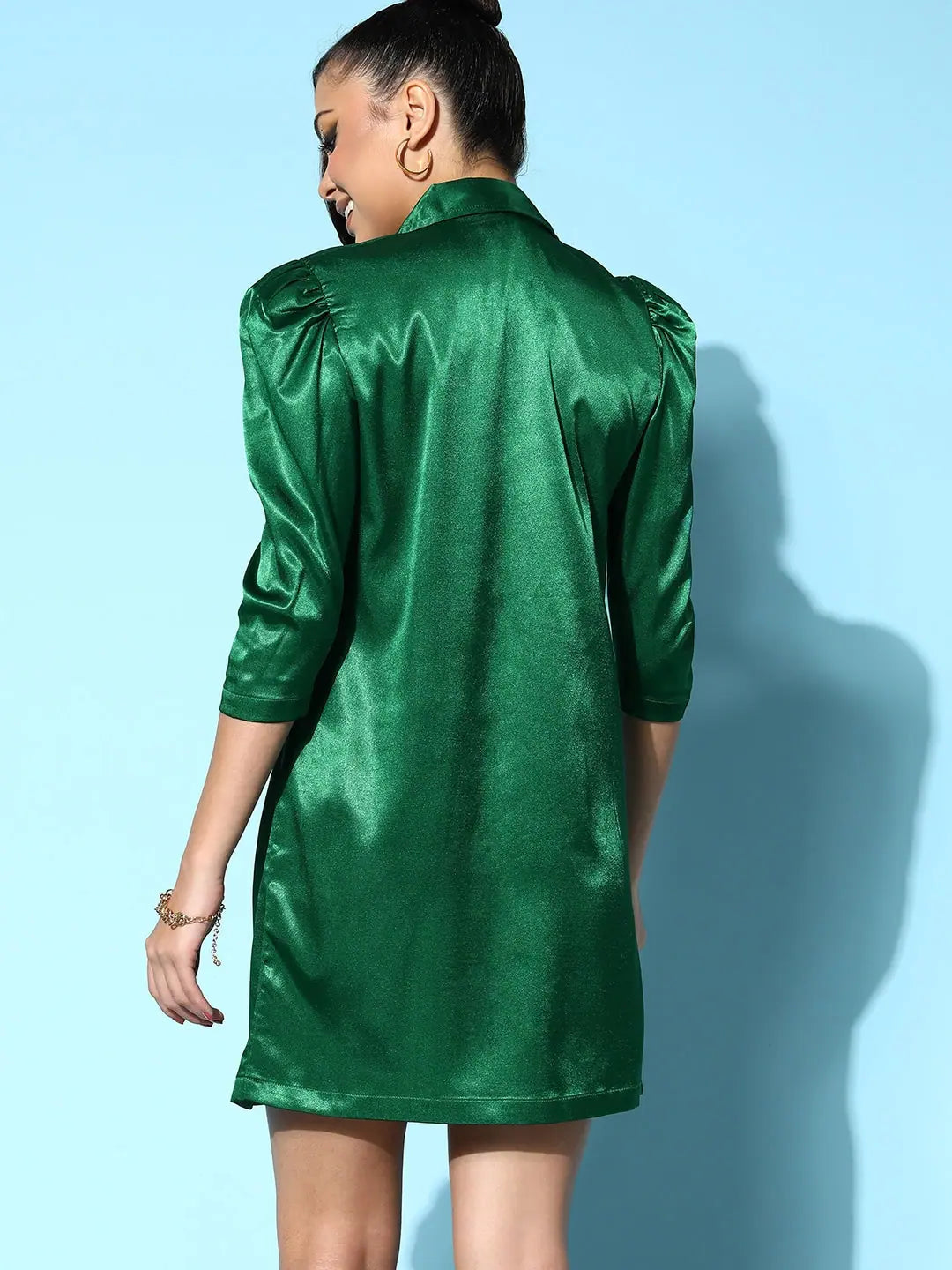 Green Satin Blazer Dress - Party Wear, Women's Designer Look