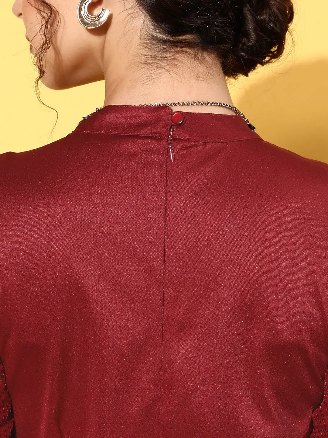 Maroon Sequin Puff Sleeve Bodycon Dress | Women's Lehenga