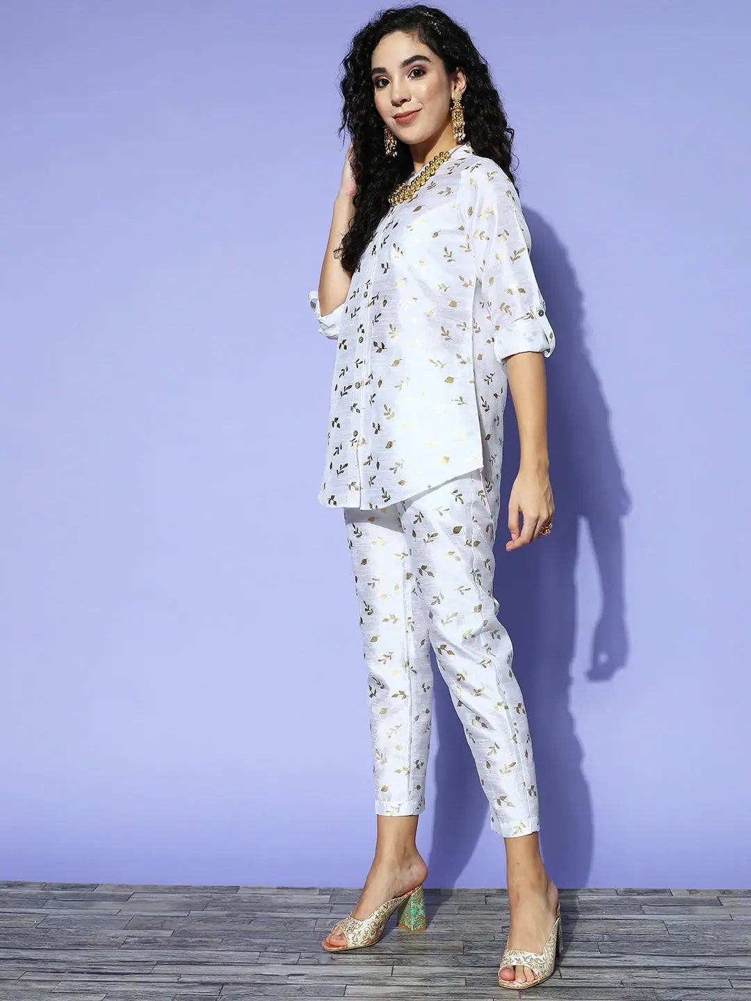 White Chanderi Gold Foil Kurta Set | Designer Kurta Sets