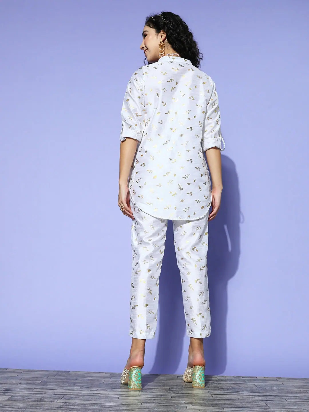White Chanderi Gold Foil Kurta Set | Designer Kurta Sets
