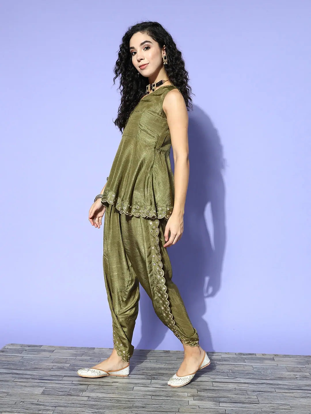 Olive Embroidered Dhoti Set | Women's Dhoti Pants Outfit