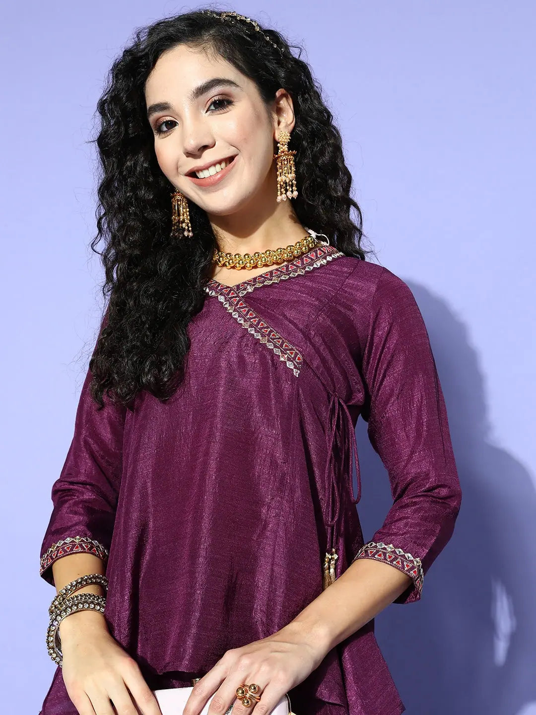 Burgundy Embroidered Top & Palazzo Pants Set | Women's Style