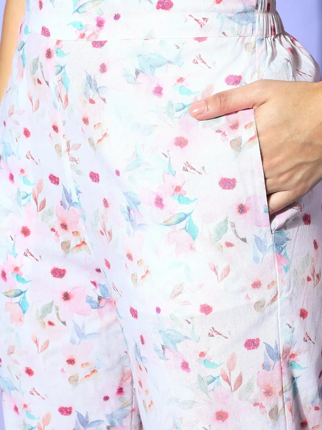 White Floral Cotton Top & Pants Set | Designer Kurta Sets