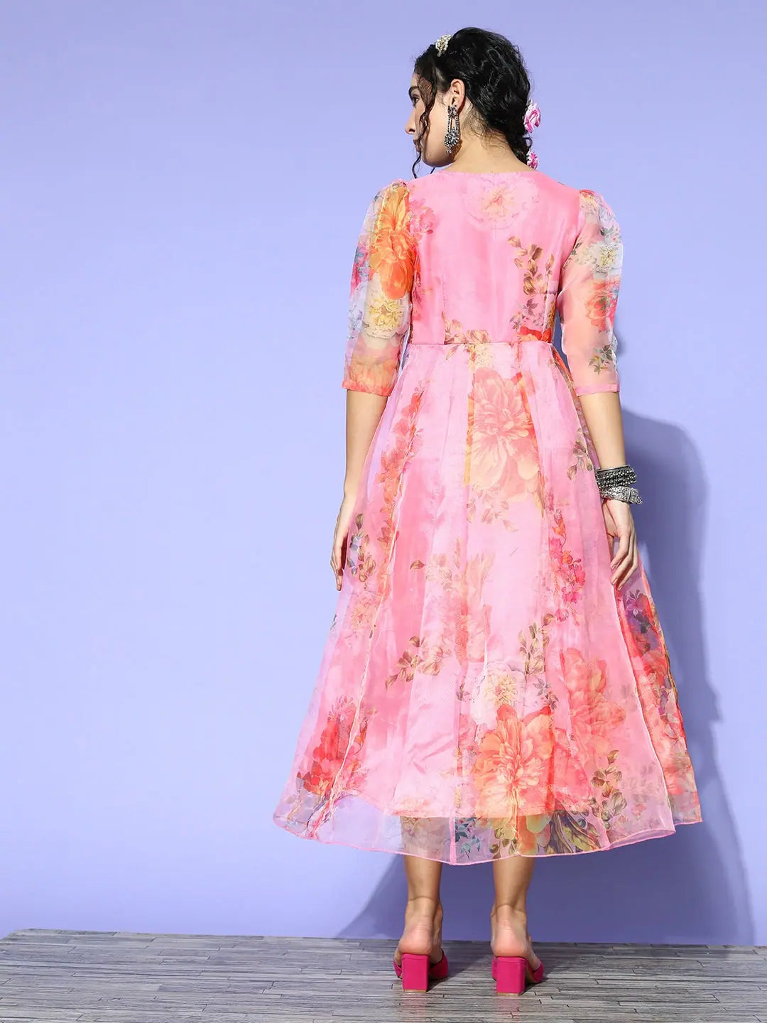 Pink Floral Wrap Anarkali Maxi Dress | Anarkali Gown