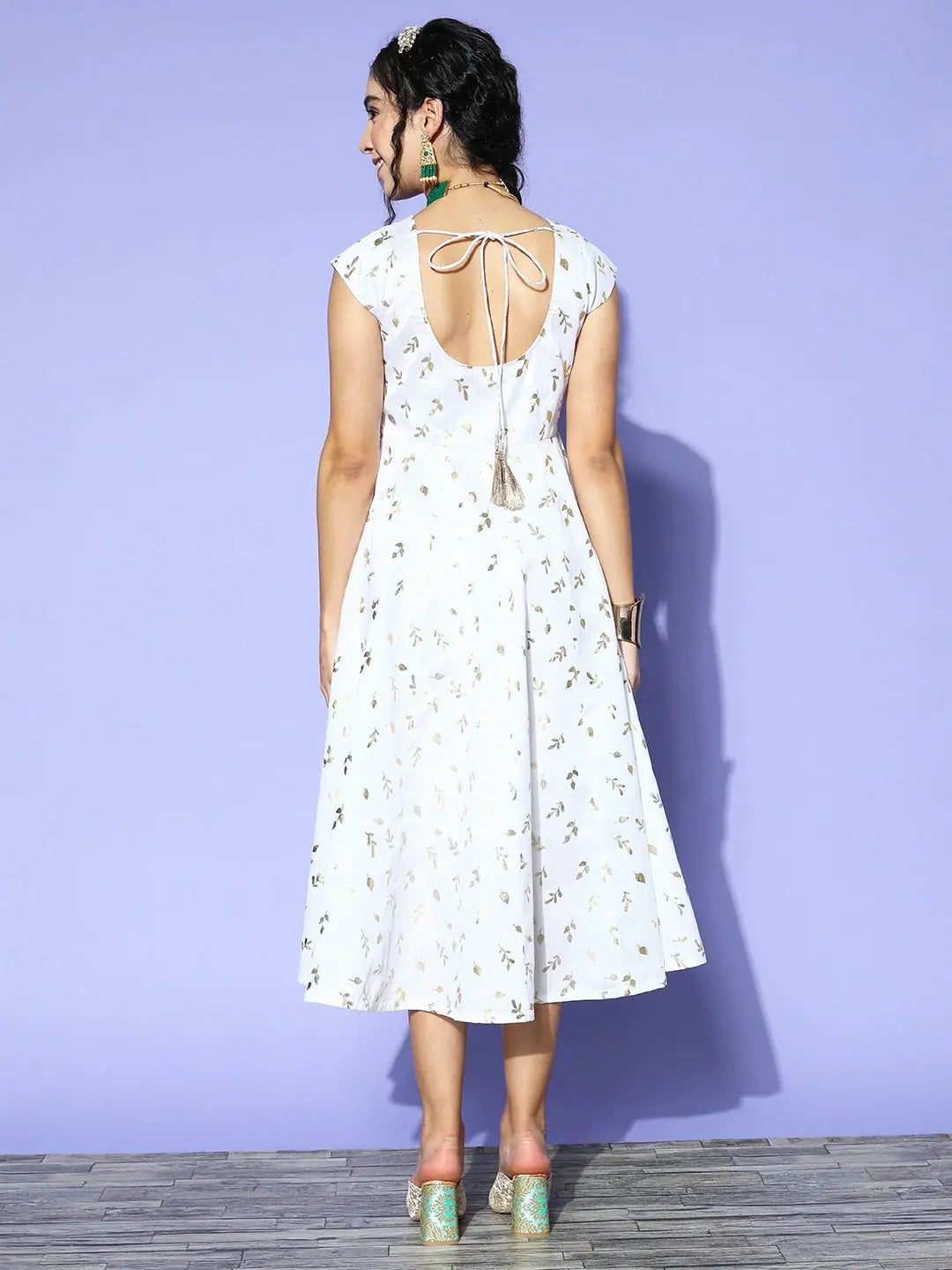 White Gold Foil Anarkali Dress - Stylish Anarkali Kurta