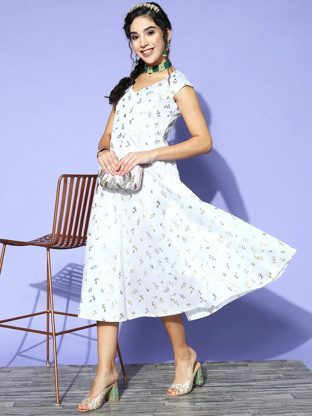 White Gold Foil Anarkali Dress - Stylish Anarkali Kurta