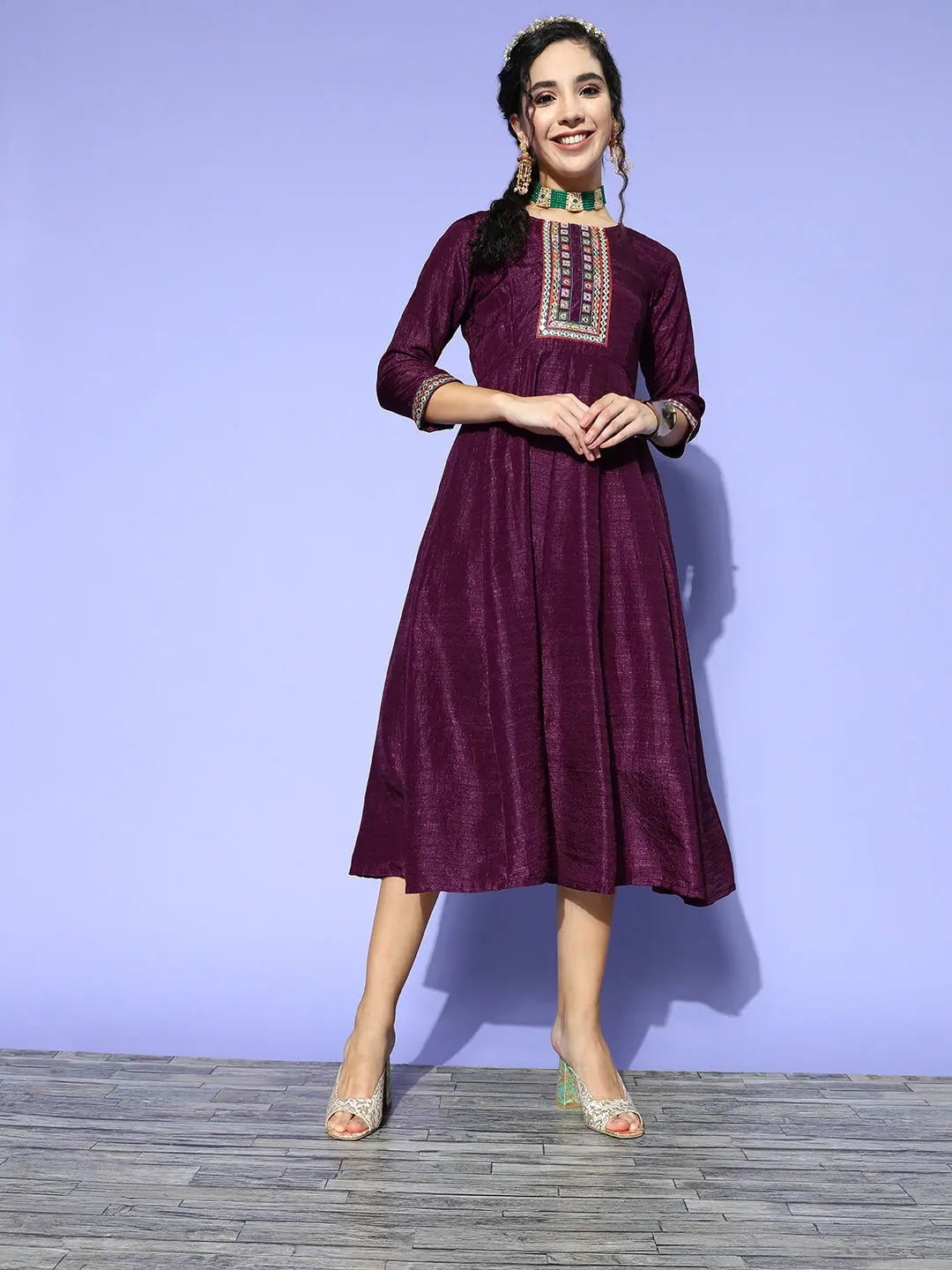 Burgundy Mirror Embroidered Anarkali Dress | Anarkali Kurtis