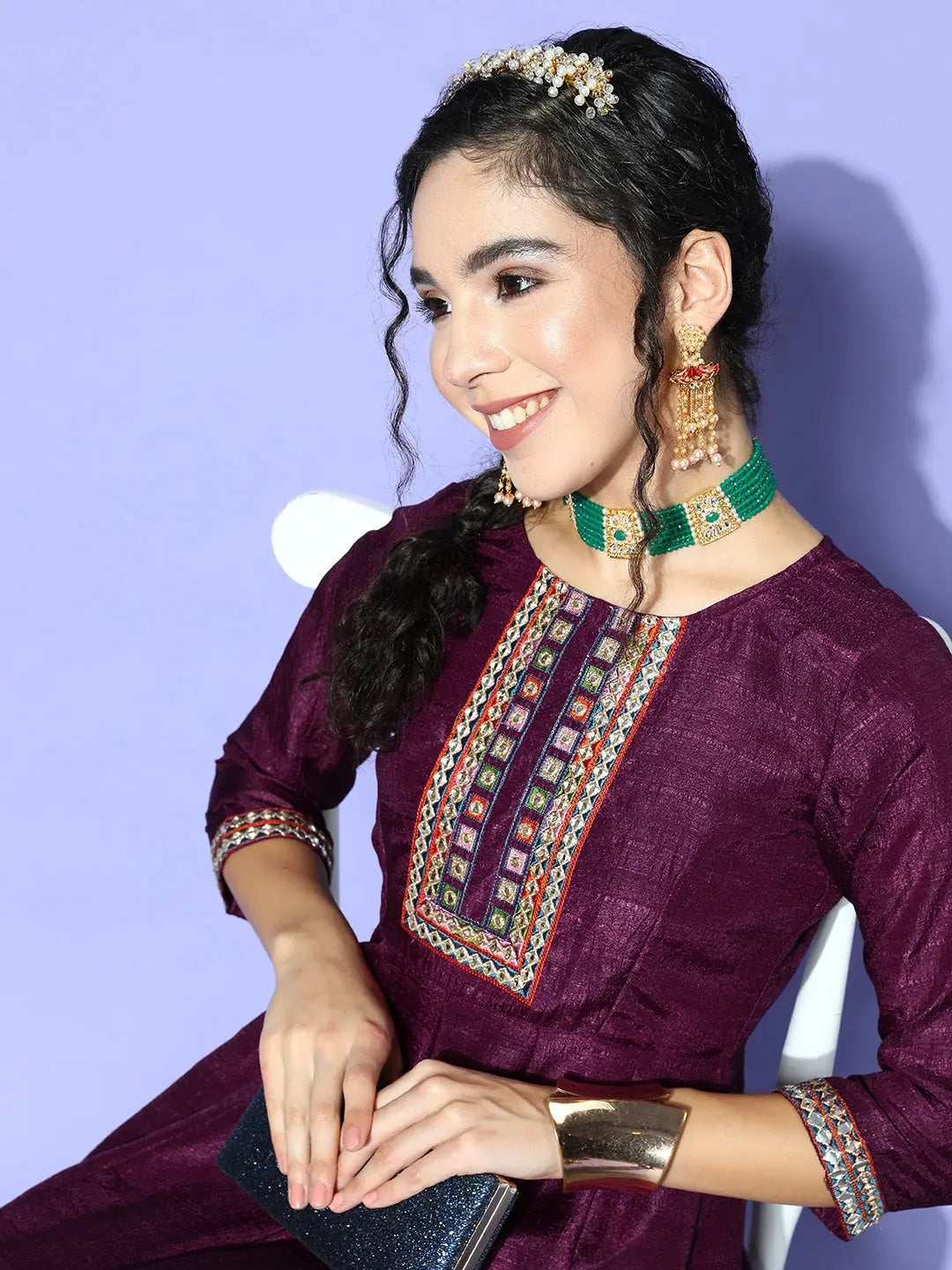 Burgundy Mirror Embroidered Anarkali Dress | Anarkali Kurtis