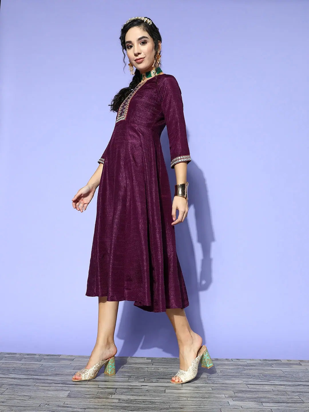 Burgundy Mirror Embroidered Anarkali Dress | Anarkali Kurtis