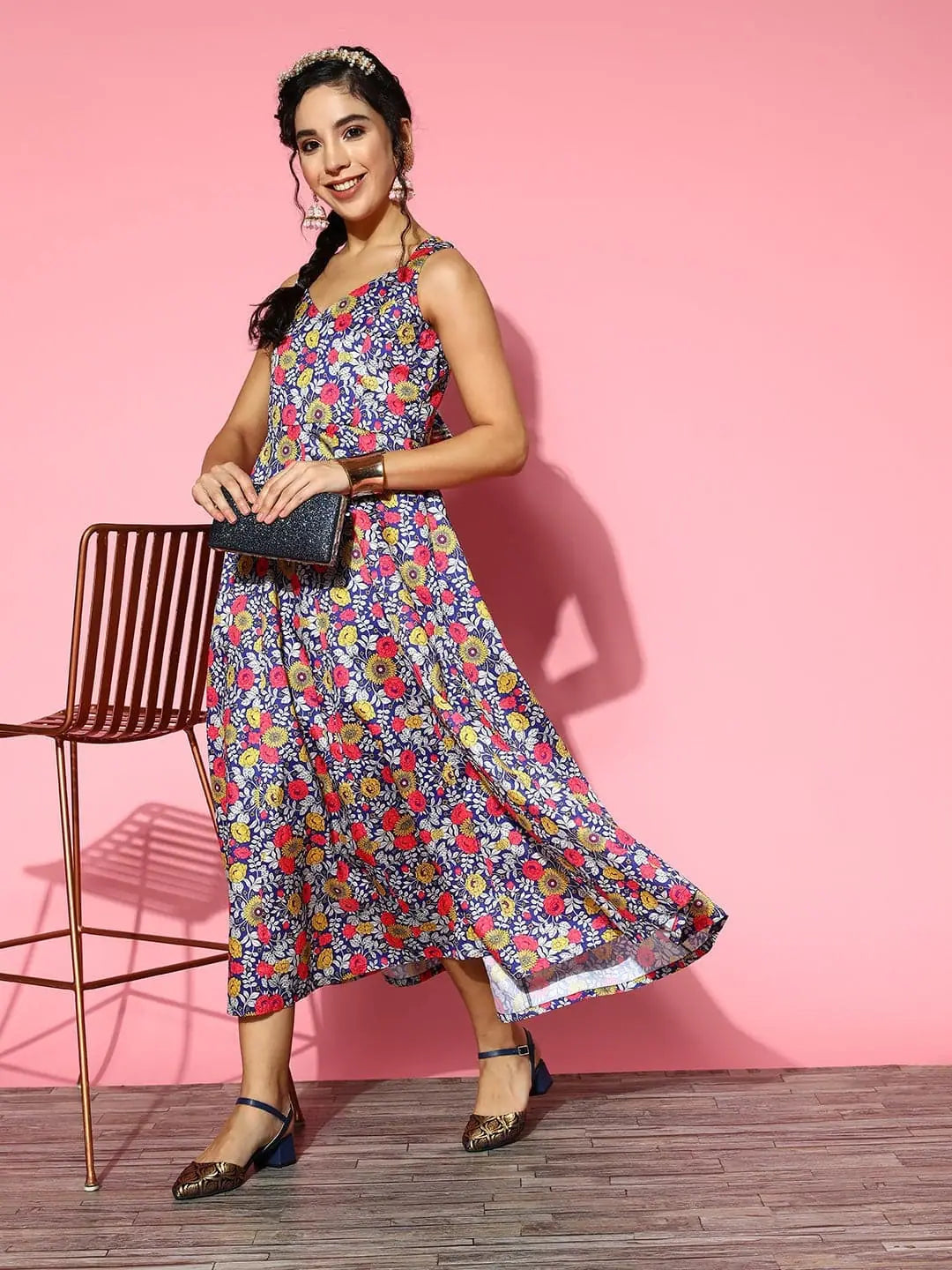 Purple Chanderi Anarkali Dress - Floral Anarkali Kurti for Women