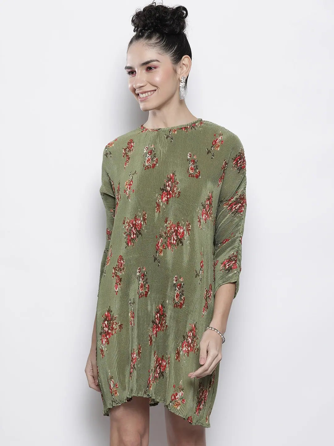 Women's Olive Floral Bodycon Dress | Designer Lehenga Style