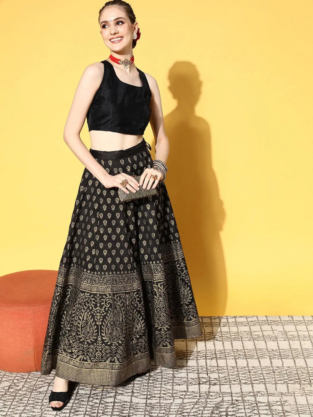 Black Crop Top: Women's Lehenga Choli & Party Wear Outfit