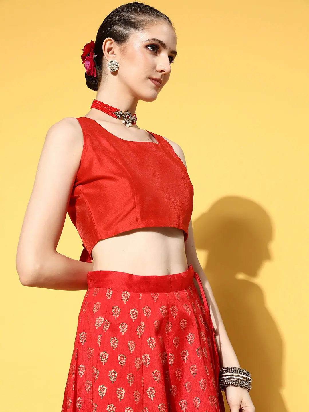 Red Sleeveless Lehenga Crop Top | Ethnic Lehenga for Women