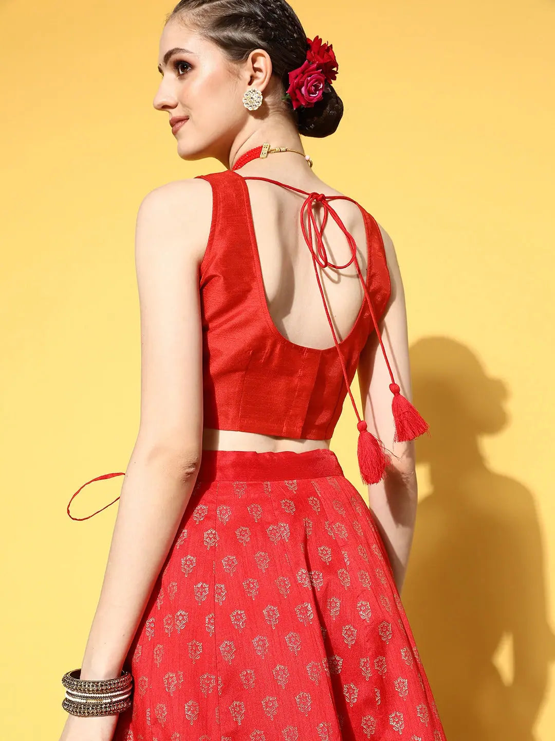 Red Sleeveless Lehenga Crop Top | Ethnic Lehenga for Women