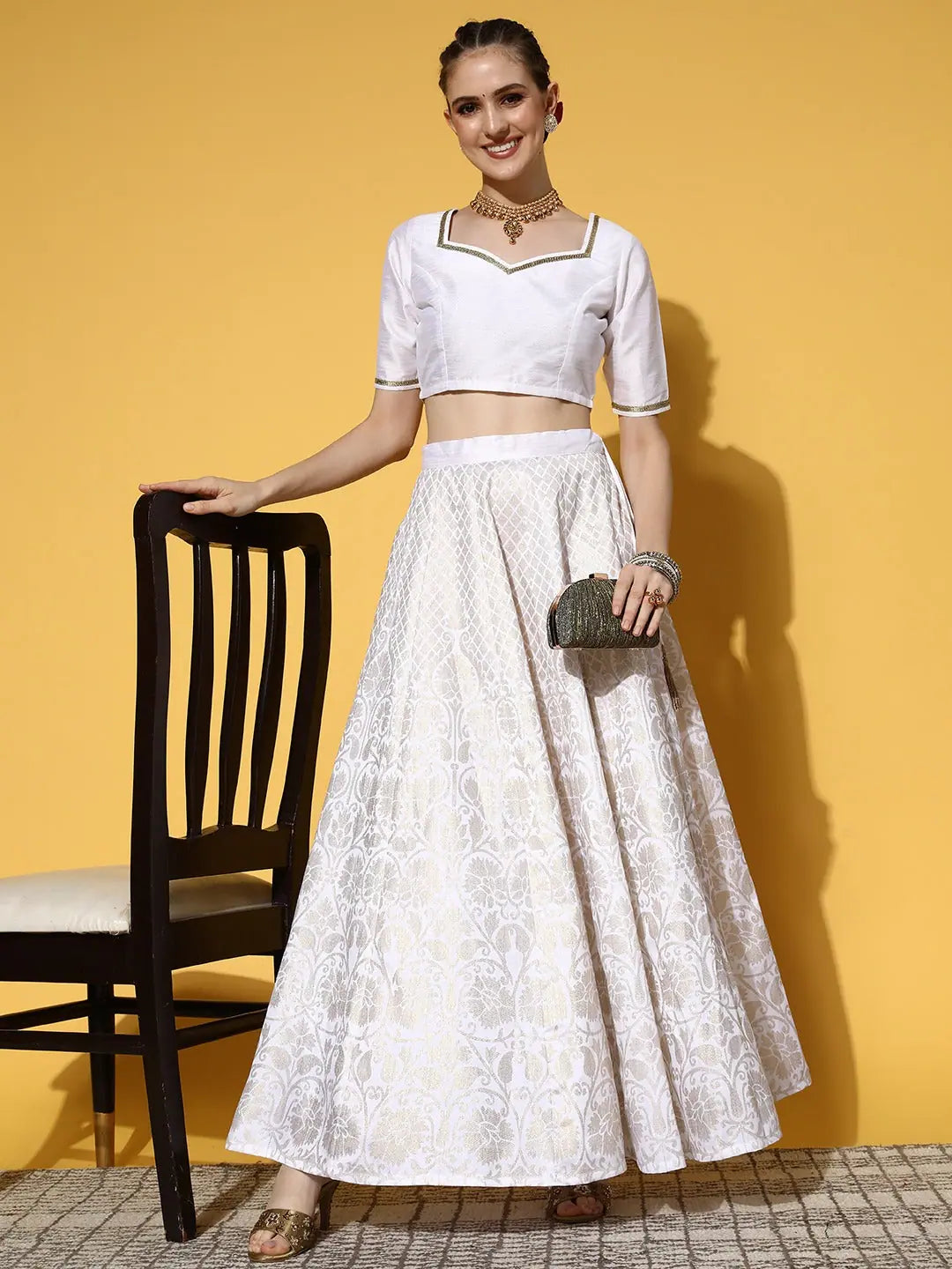 White Sweetheart Crop Top | Women's Lehenga & Choli