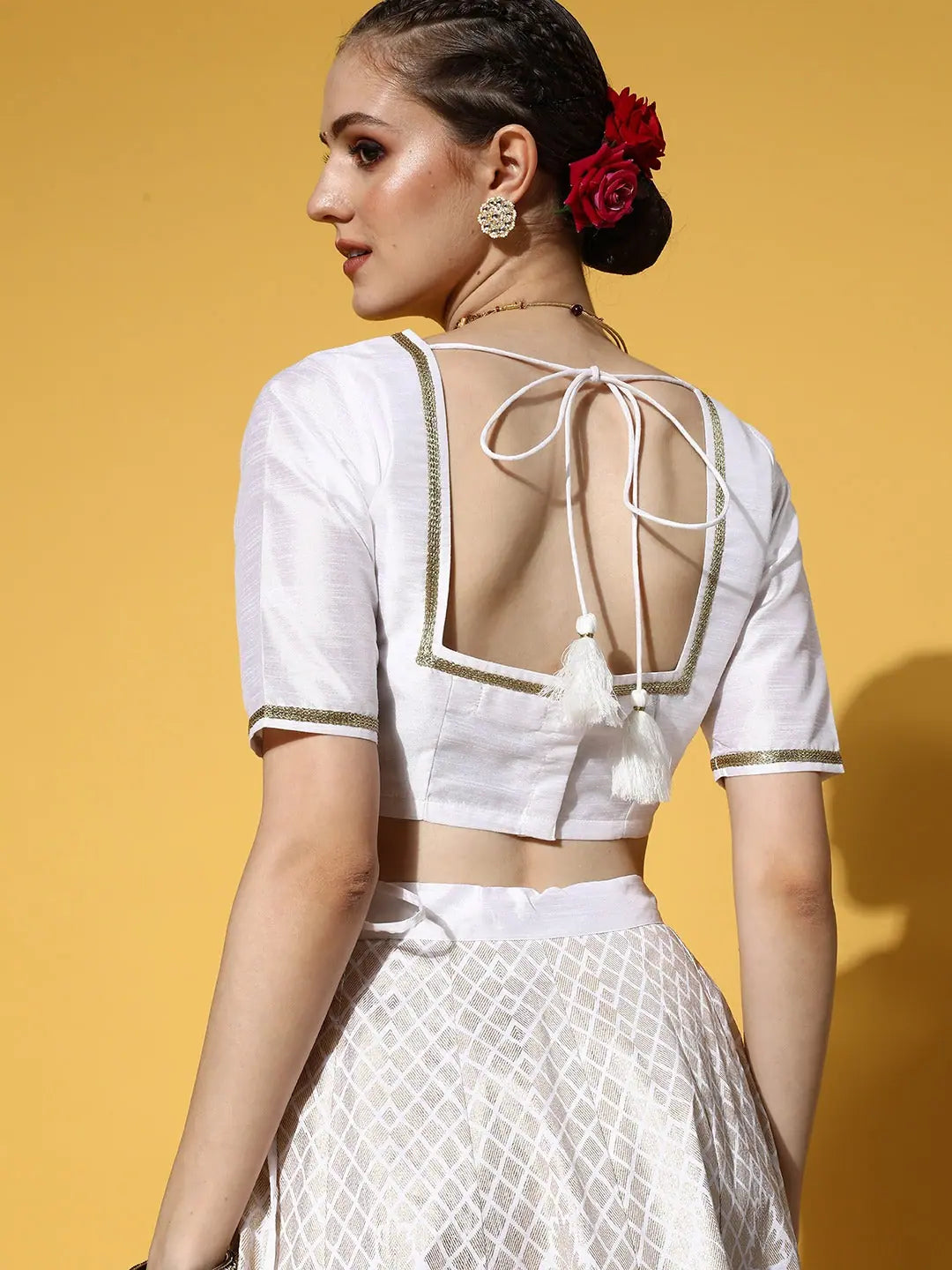 White Sweetheart Crop Top | Women's Lehenga & Choli