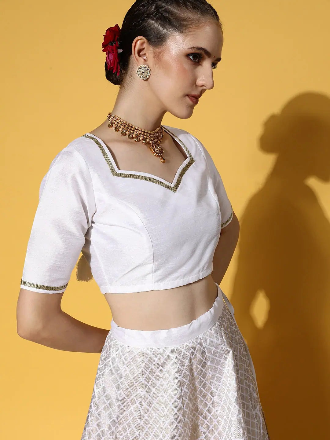 White Sweetheart Crop Top | Women's Lehenga & Choli