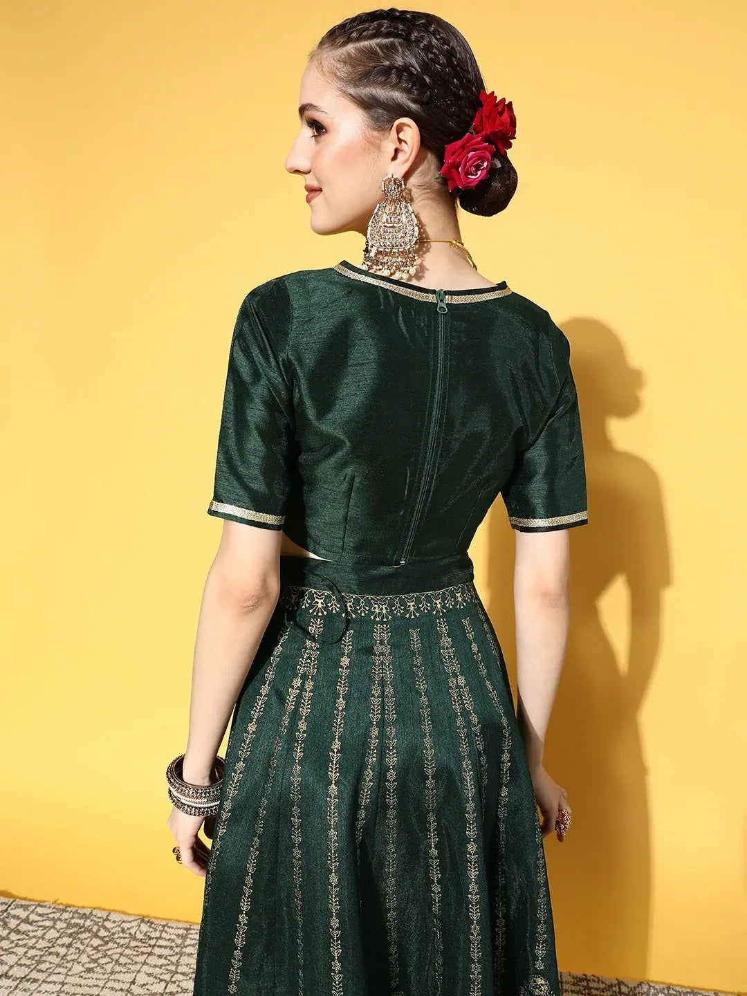 Emerald Green Crop Top | Women's Lehenga Choli Ensemble
