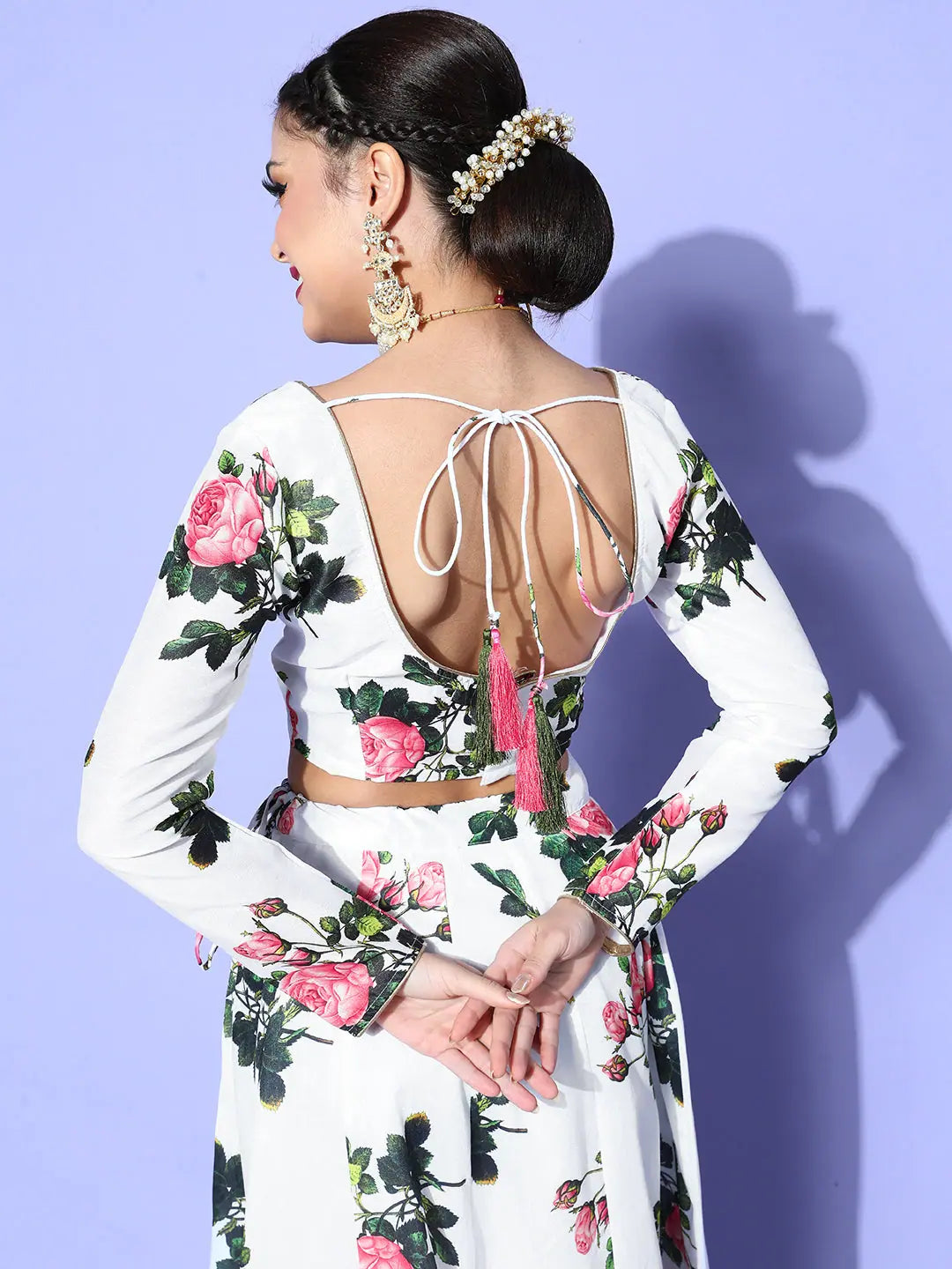 White Floral Crop Top | Designer Lehenga Choli Inspiration