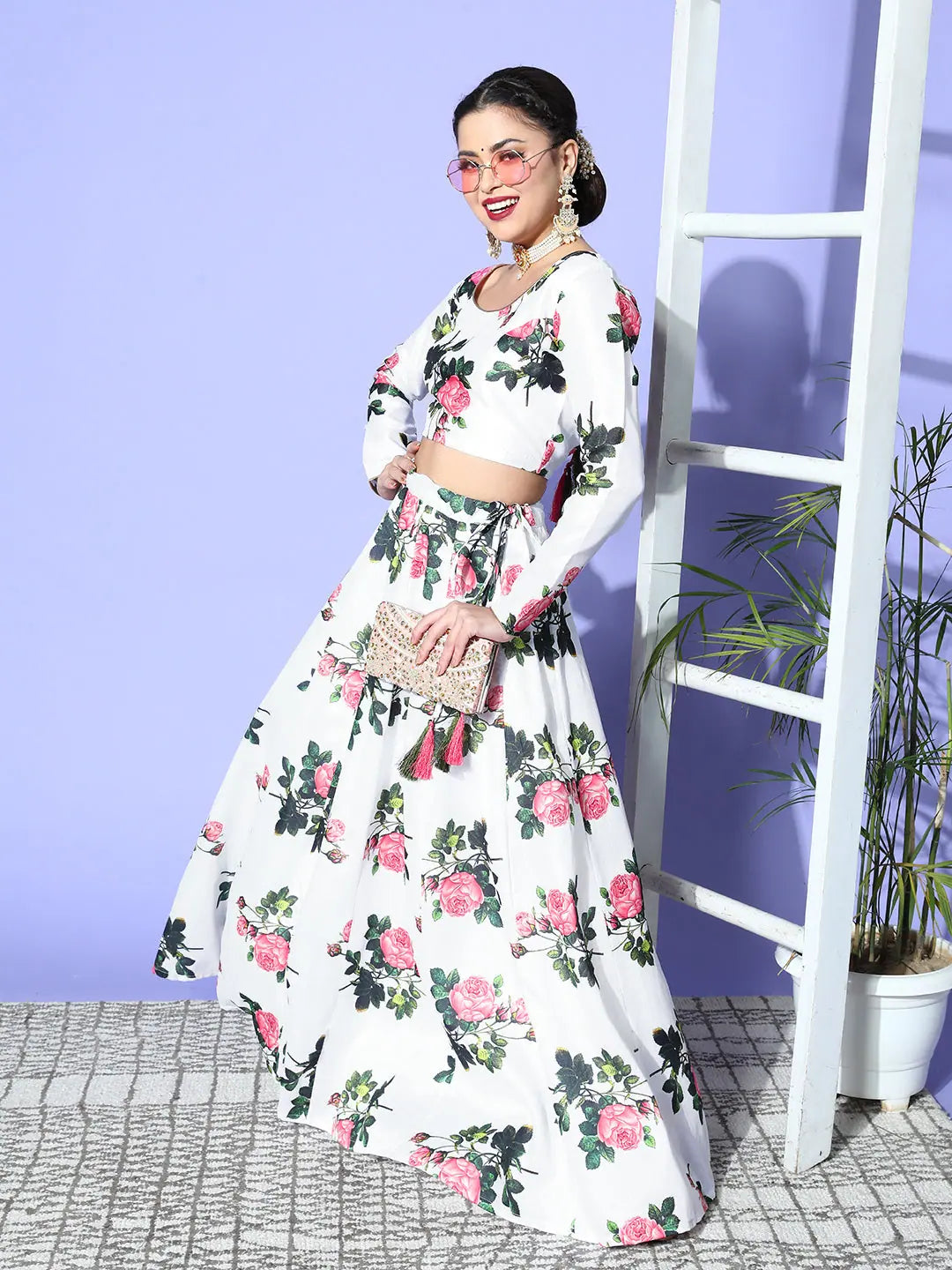 White Floral Crop Top | Designer Lehenga Choli Inspiration