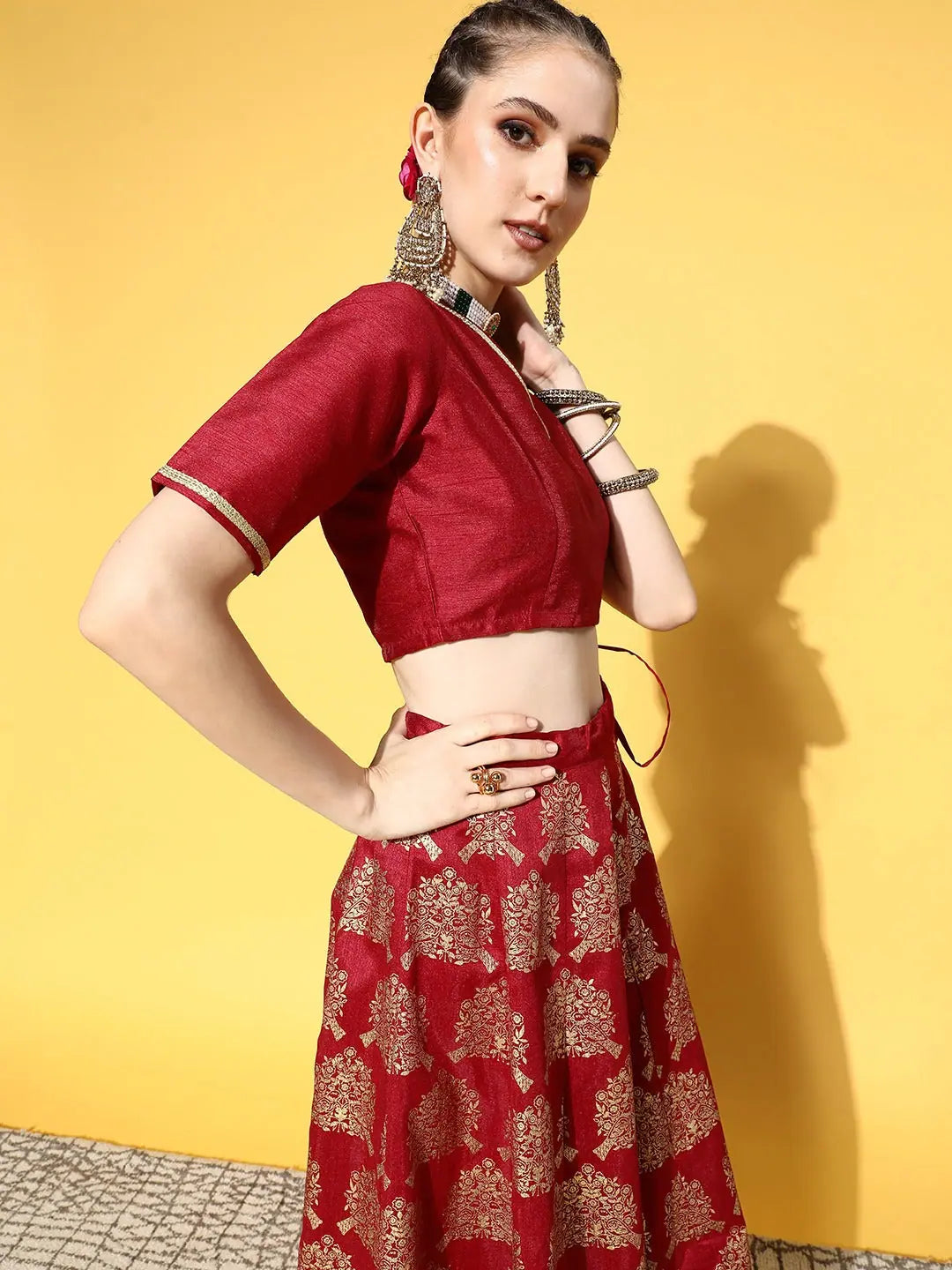 Maroon V Neck Crop Top | Women's Lehenga Choli Inspiration