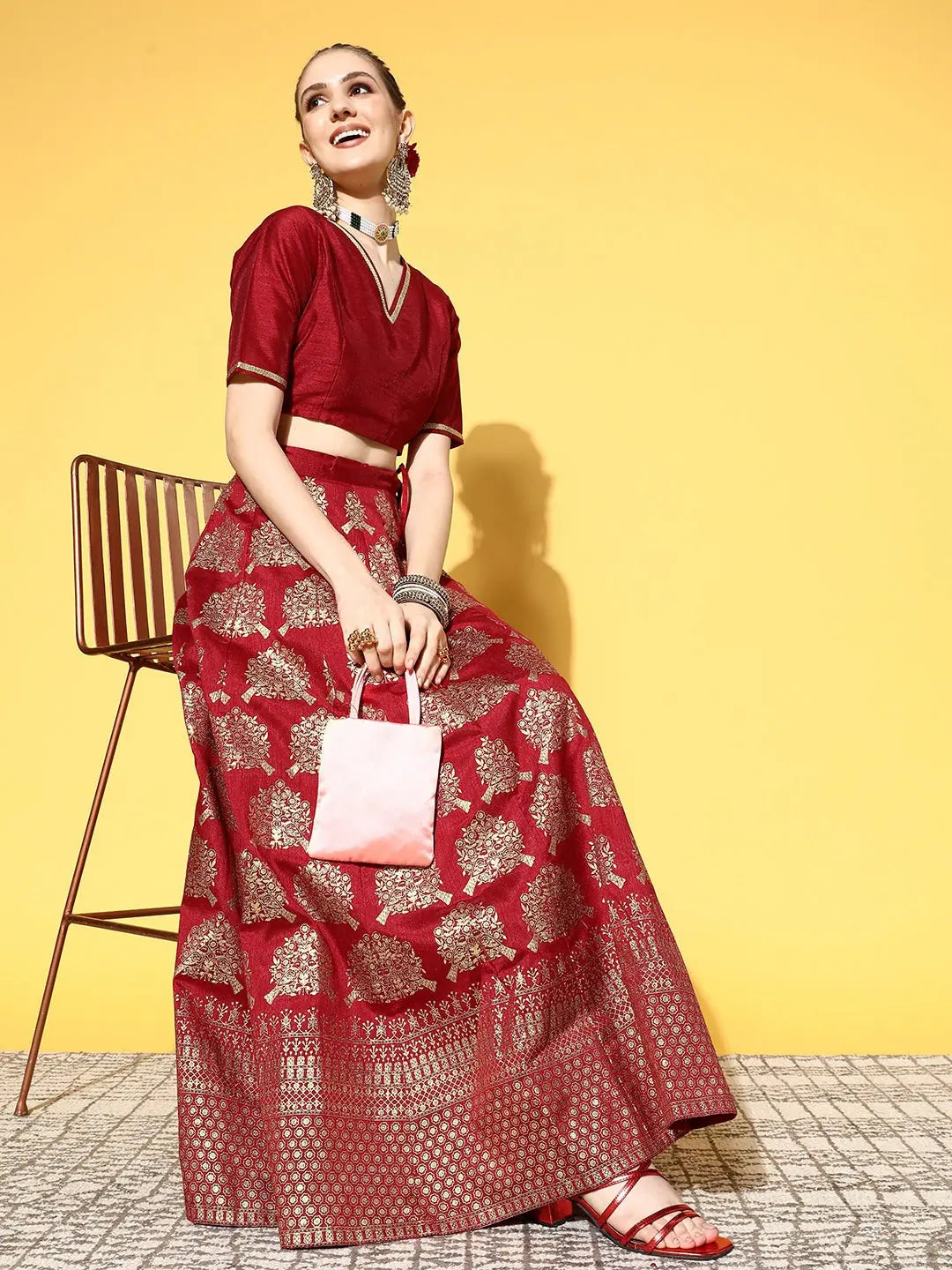 Maroon V Neck Crop Top | Women's Lehenga Choli Inspiration