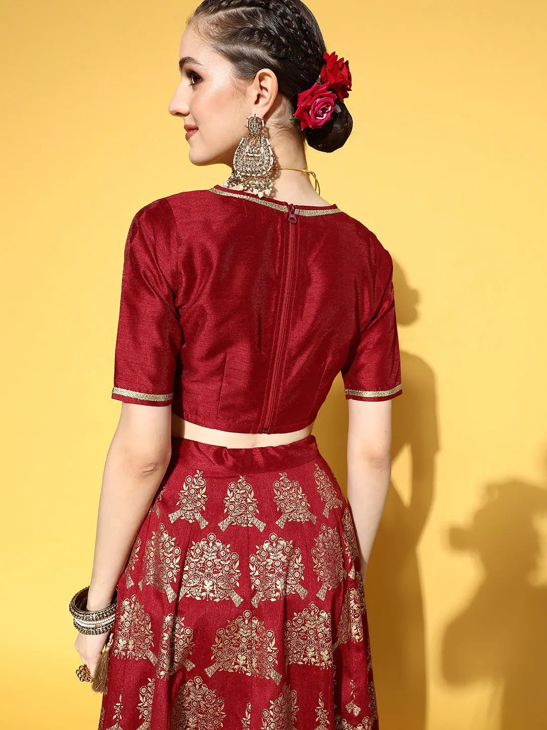Maroon V Neck Crop Top | Women's Lehenga Choli Inspiration