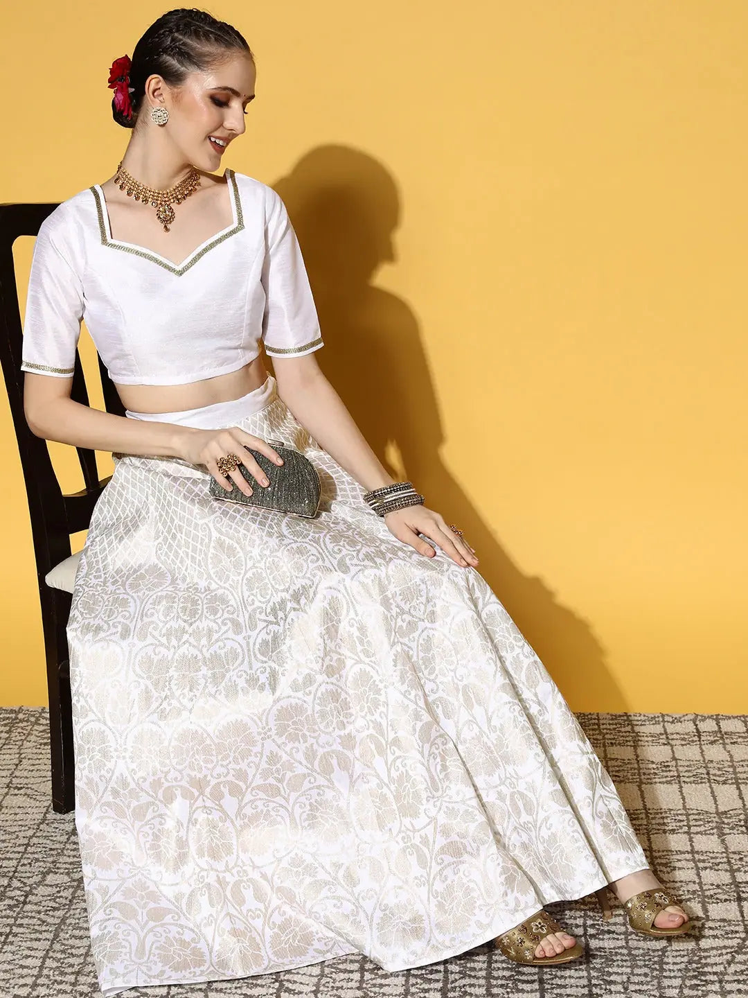White Foil Print Anarkali Skirt | Women's Ethnic Wear Online