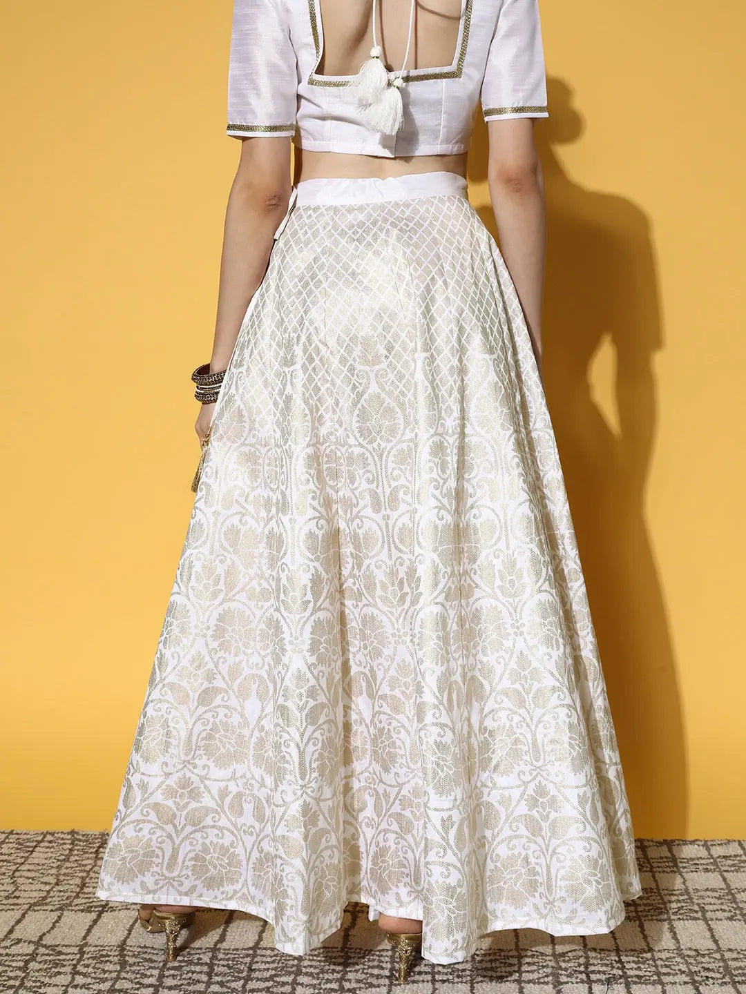White Foil Print Anarkali Skirt | Women's Ethnic Wear Online