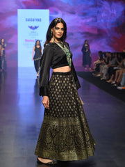 Women Black Paisely Foil Print Anarkali Skirt