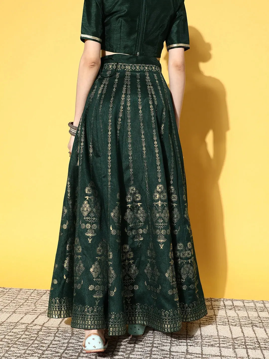 Emerald Green Foil Print Skirt - Printed Ethnic Skirts Online