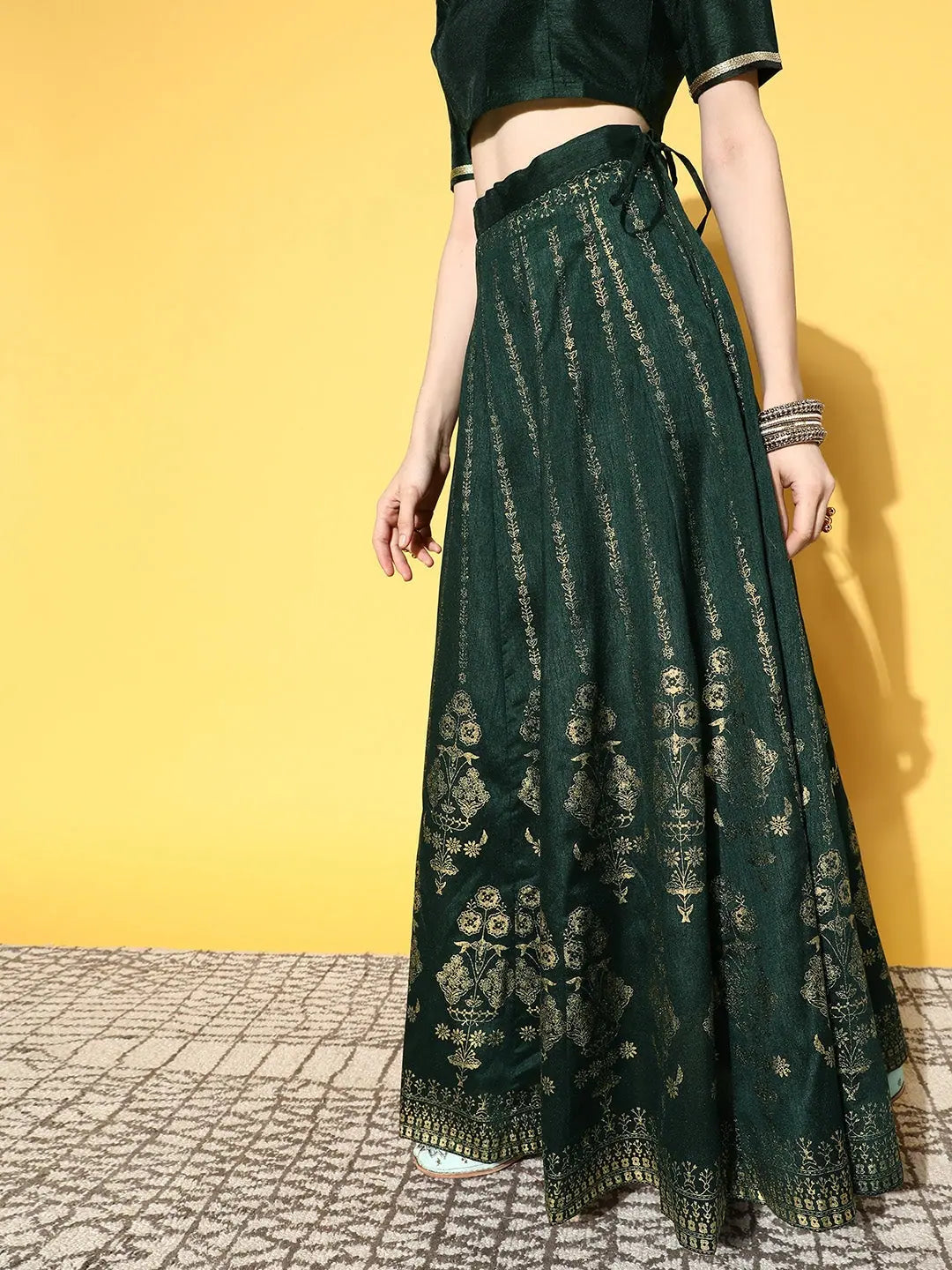 Emerald Green Foil Print Skirt - Printed Ethnic Skirts Online