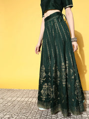 Women Emerald Green Foil Print Anarkali Skirt