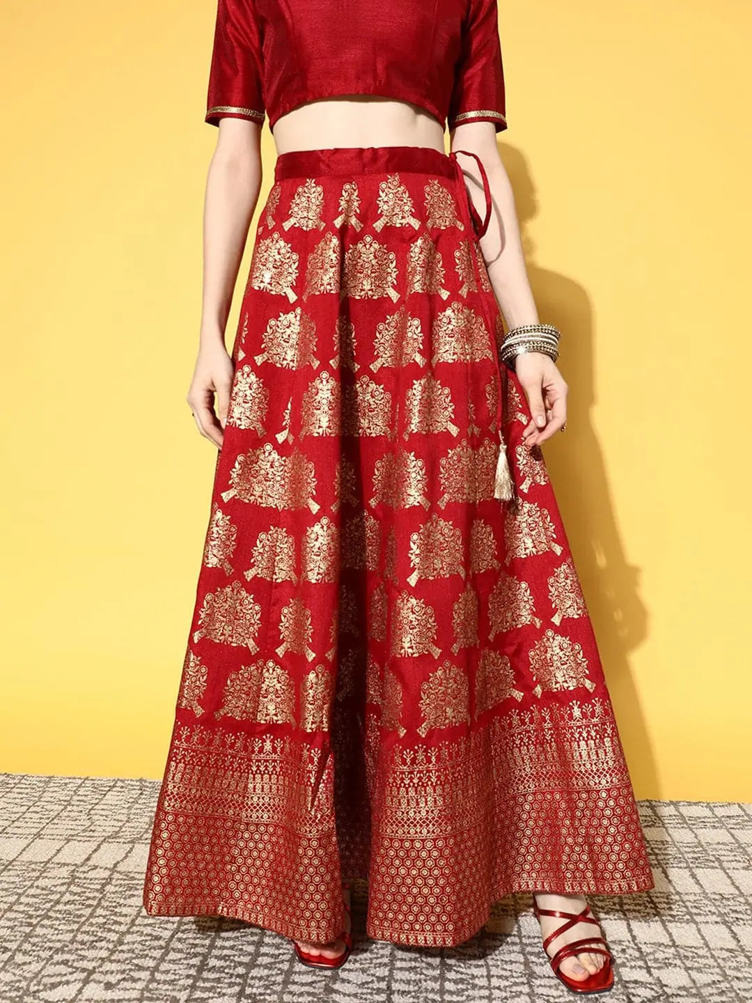 Maroon Foil Print Skirt - Women's Ethnic Wear & Ethnic Skirts