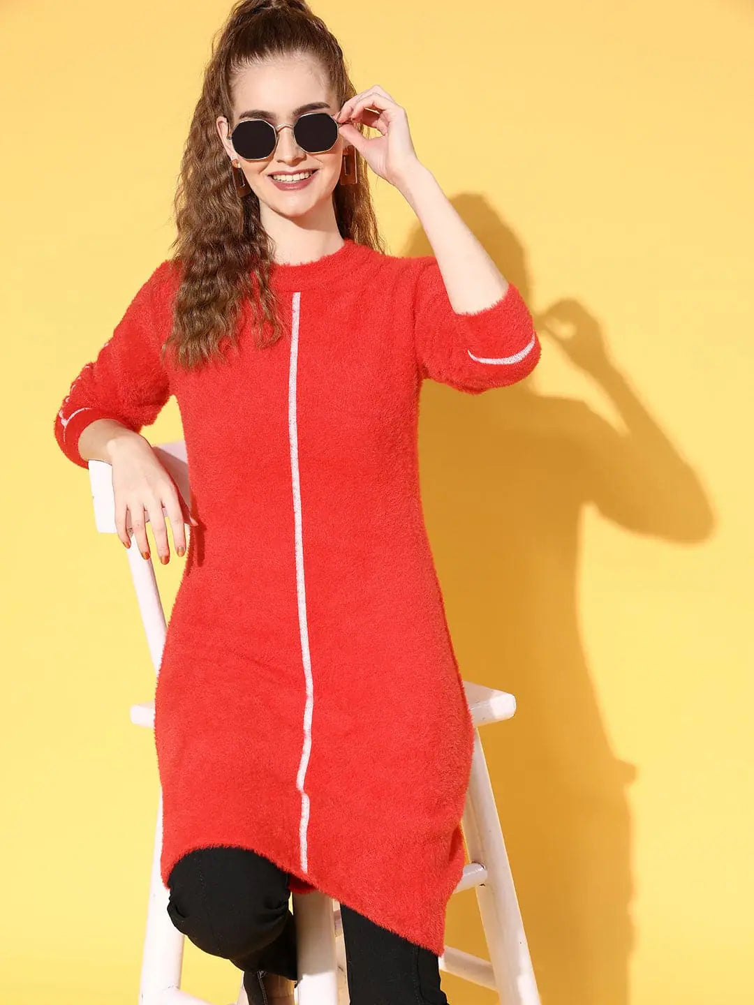 Red Hair Wool Long Sweater - Stylish Women's Knitwear